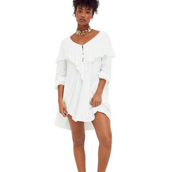 Free People Beach Aurora Mini Dress White Large Boho Cottagecore - Picture 1 of 9